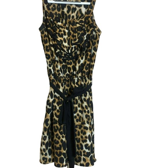 Sz S Express Sleeveless Leopard Print Tank Dress w/Elastic Waist & Belt, Ruffle - Picture 2 of 6